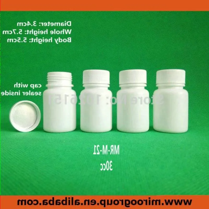 100 2pcs 30ml 30g 30cc Wide Mouth HDPE White Pharmaceutical Empty Plastic Pill Bottle Plastic Medicine Containers with Cap& Seal Jkapm