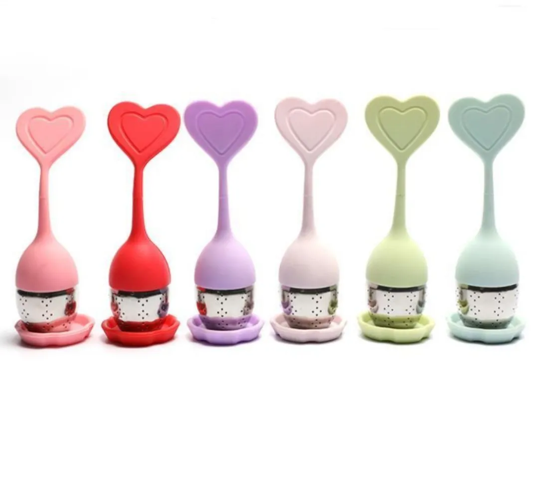 TEA FILTER INFUSER SPOON SILICONE HJÄRT FORME 304 Rostfritt stål Löst bladläckmask Söt söt 919