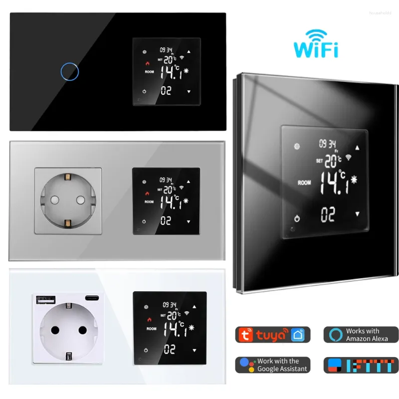 Controle residencial inteligente Controlador de temperatura WiFi com interruptor de toque / tomada de parede Termorregulador Tuya Água / Piso elétrico / Termostato de caldeira a gás