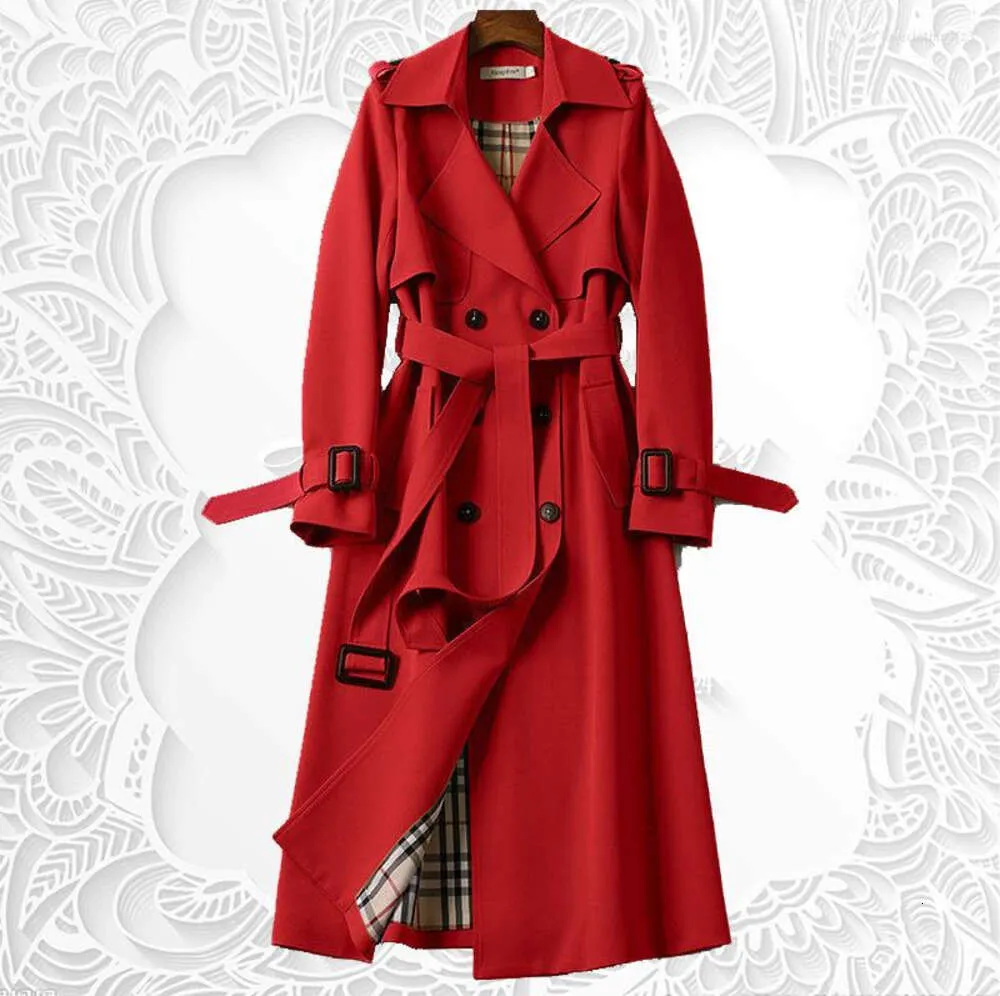 Trench da donna Cappotto da cintura primavera autunno Cappotto da donna doppio petto Medio lungo Cappotto di alta qualità Giacca a vento femminile