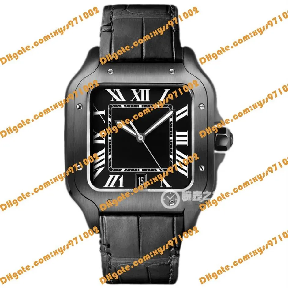 Relógio automático asiático de alta qualidade 39 8mm relógio masculino preto mostrador romano pulseira de couro preto safira vidro fivela dobrável cale335m