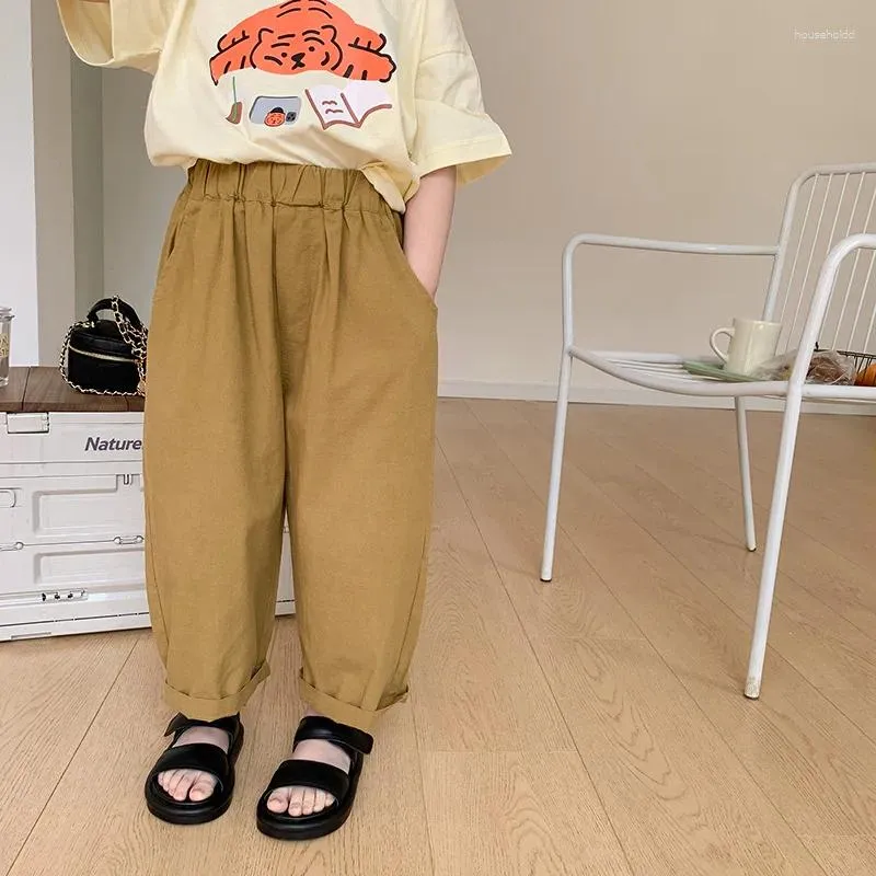 Trousers Children Clothing 2024 Fashionable Boys And Girls Solid Color Casual Pants Spring Summer Breathable Cotton Loose