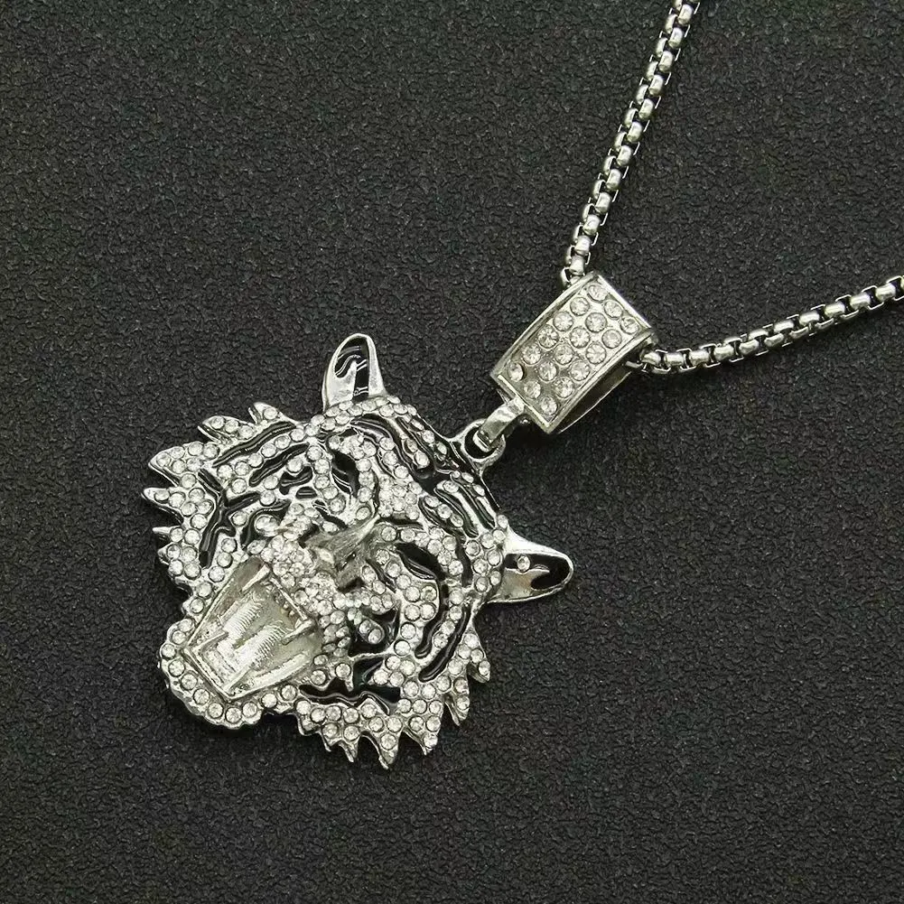 Ontwerper's creatieve nieuwe product vol diamanten driedimensionale tijgerkop hanger ketting