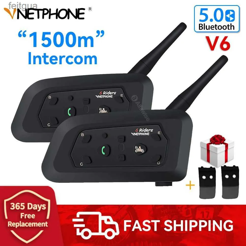 Walkie Talkie Vnetphone V6 Bluetooth Motosiklet Kaskı İntercom Kulaklık Su Geçirmez IP65 6 Rider için Tam Dubleks Interphone Communicator GPS YQ240130