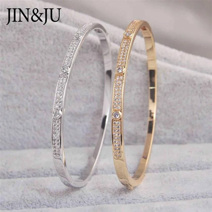 JINJU couleur or bracelets porte-bonheur bracelets pour femmes cadeau d'anniversaire cuivre cubique zircone manchette bracelet Femme Dubai mode bijoux 289a