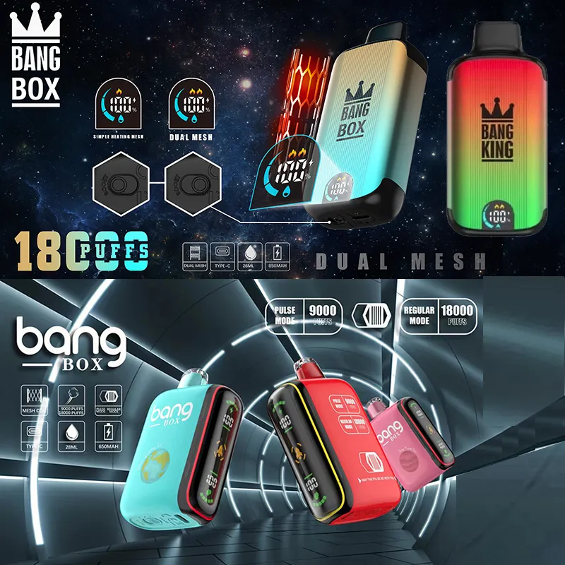 Аутентичная коробка Bang одноразовая электронная сигарета 18000 затяжек vape сок импульсная сетка двойная сетчатая катушка предварительно заполненные картриджи устройства с перезаряжаемой батареей