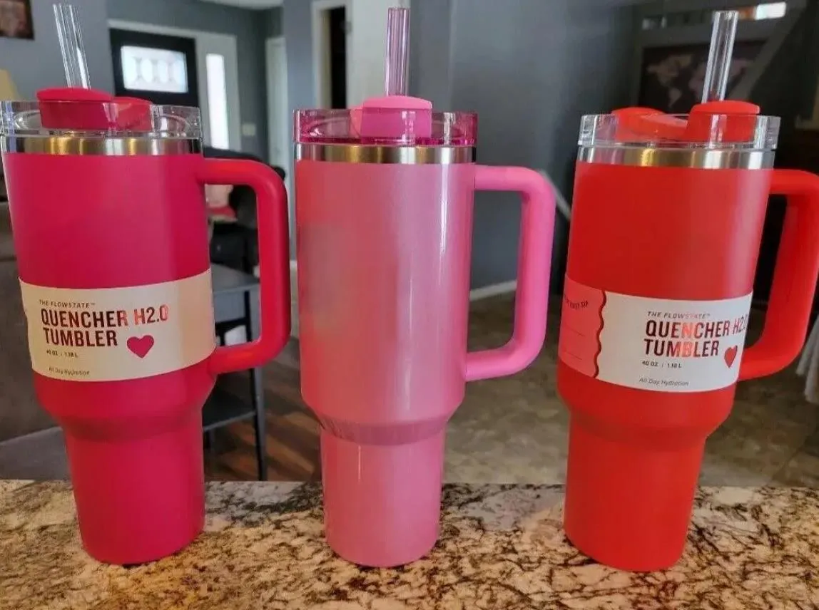 DHL Cosmo Geçit Töreni Pembe Kırmızı Hedef H2.0 40oz Paslanmaz Çelik Tumbler Silikon Saplı Kapak ve Saman Seyahat Araba Kupaları Su Şişeleri 0130