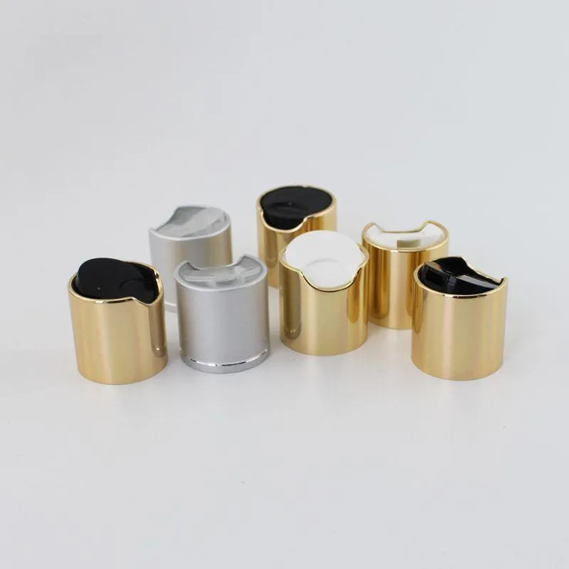 50 stuks Gold Disc Top Caps Met Aluminium Kraag 24/410 Zilveren Deksel Plastic Fles Cap Push Pull Druk Caps Womil