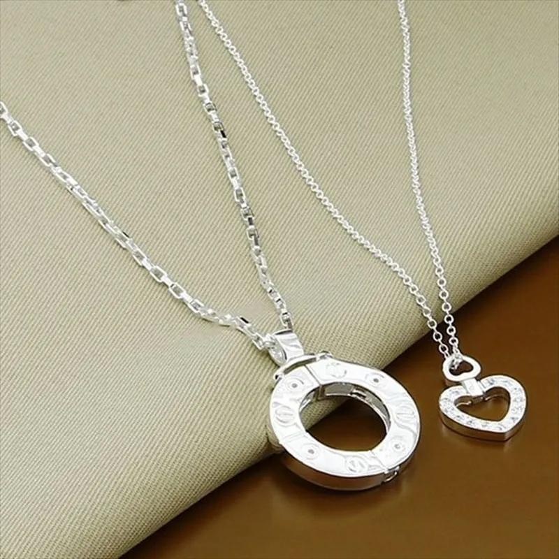Pendants Collier de couple 925 Silver Heart Circle Men Women Women Love Gift Set Chain
