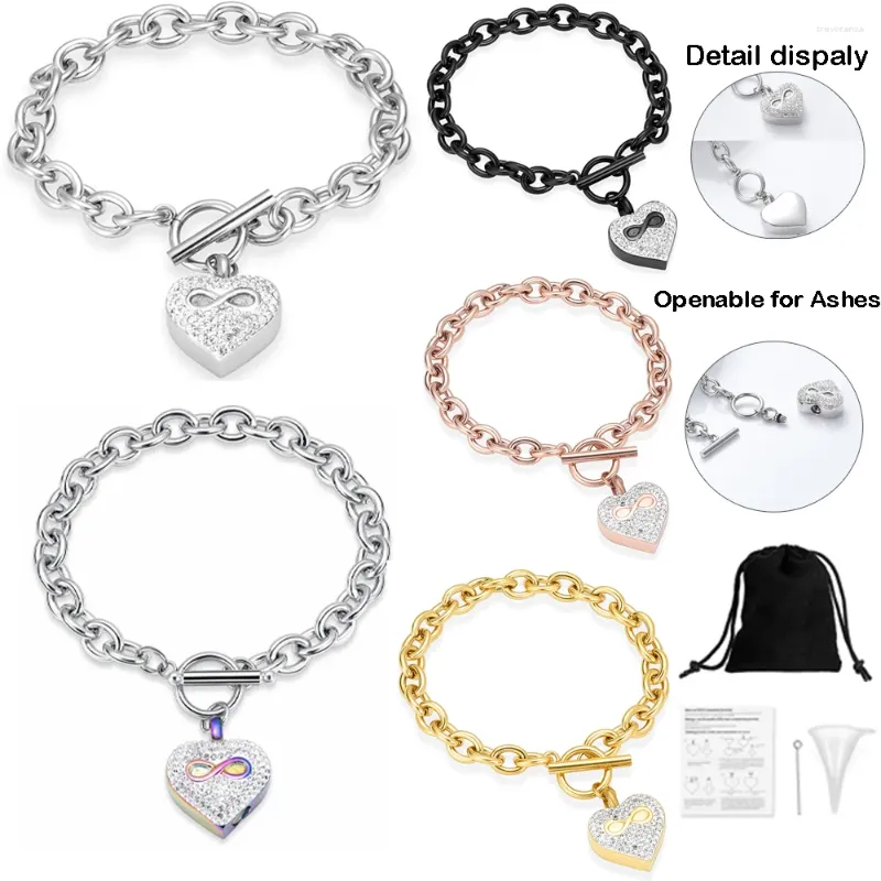 Bangle Charm Women Keepsake Urn Bracelet Heart Memorial Cremation Ashes Jewelry Stainless Steel Openable Chain