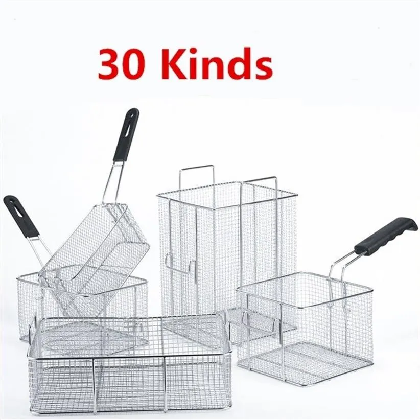 30 kinds Stainless steel fryer screen French fries frame square filter net encrypt colander strainers shaped Frying mesh basket T2304E