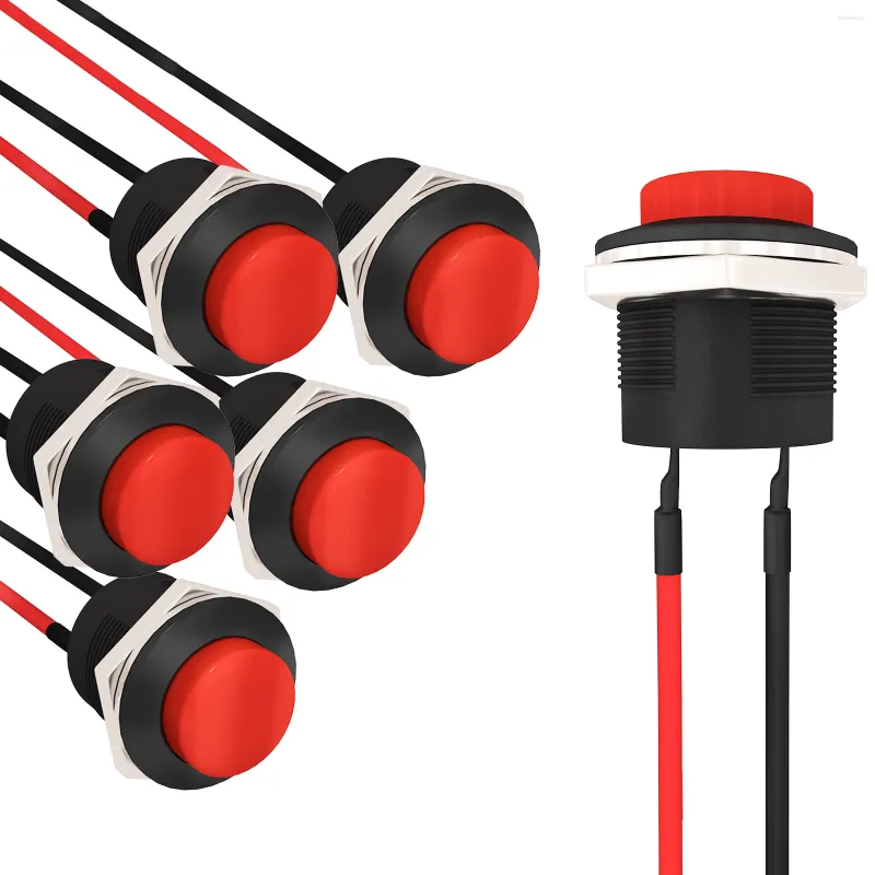 스마트 홈 제어 Apiele 6PCS Momentary Push Button Switch R13-507 SPST 16mm 라운드 3A 250V/6A 125V AC 2 PIN 없음 프리 솔더 와이어가있는 아니요