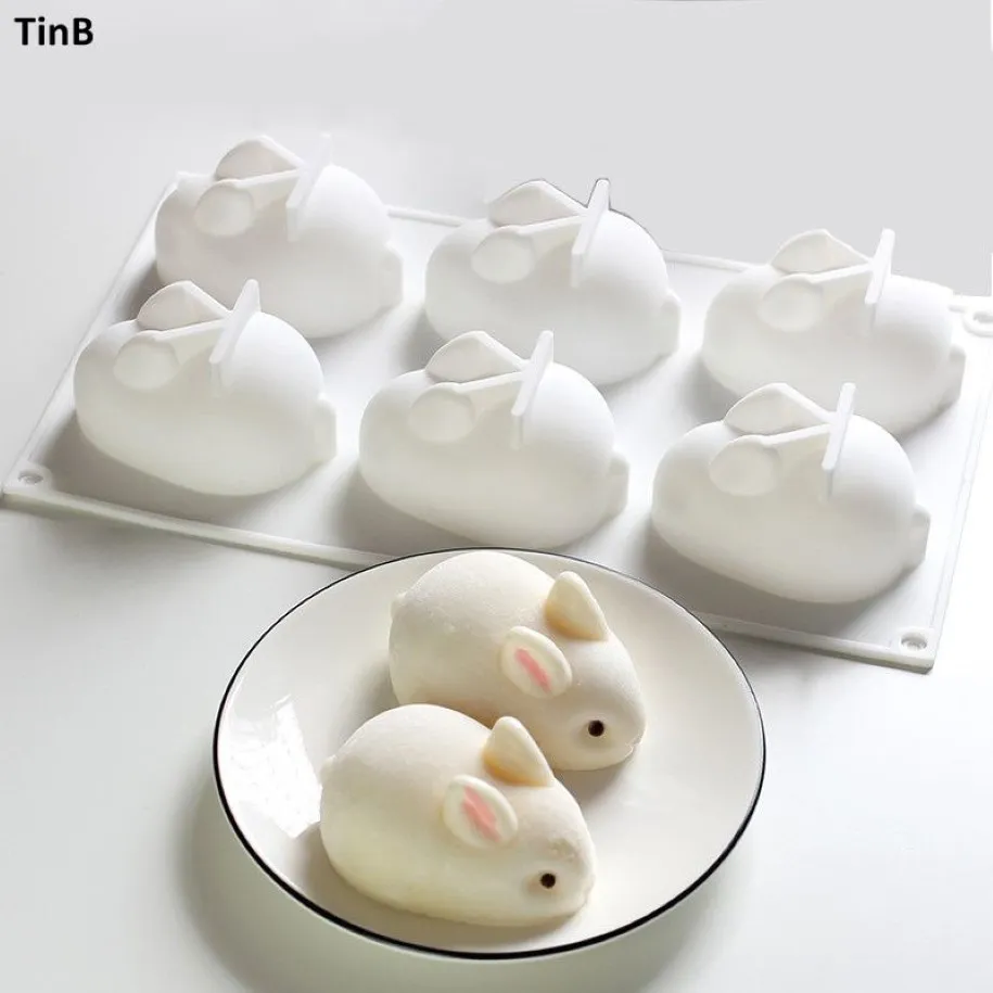 3D Rabbit Easter Bunny Silicone Mold Mousse dessert mögelkakor dekorera verktyg gelé bakning godis choklad glass mögel 210225289z