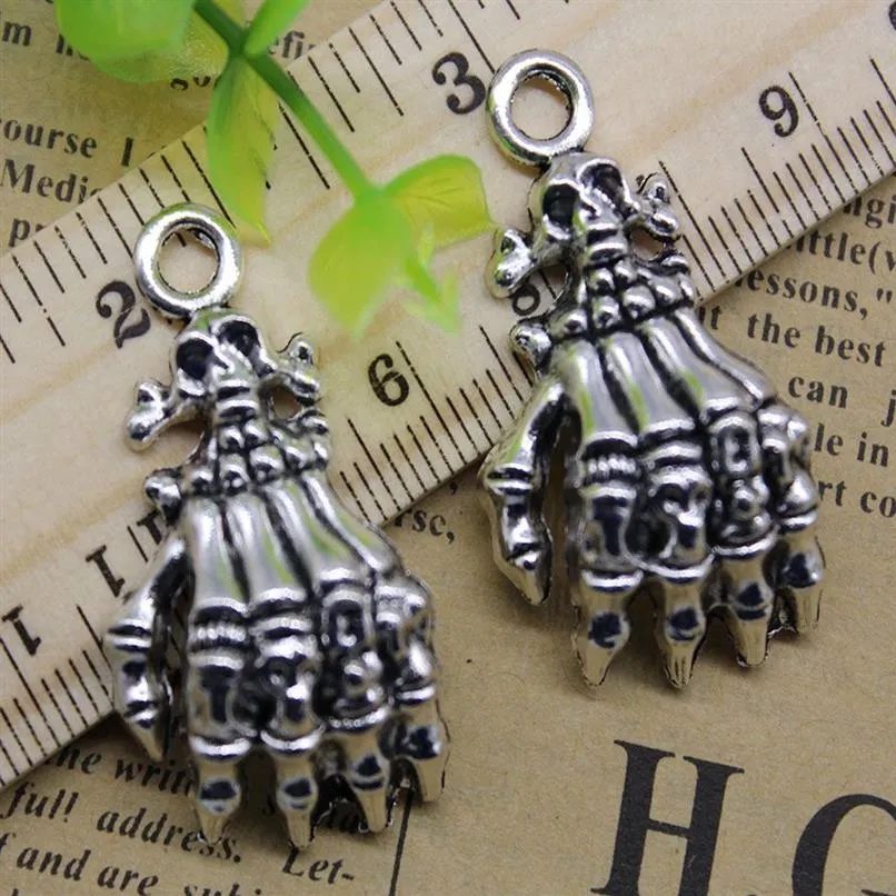 Todo 100 pçs esqueleto mãos liga encantos pingente retro jóias fazendo diy chaveiro pingente de prata antiga para pulseira earring247s
