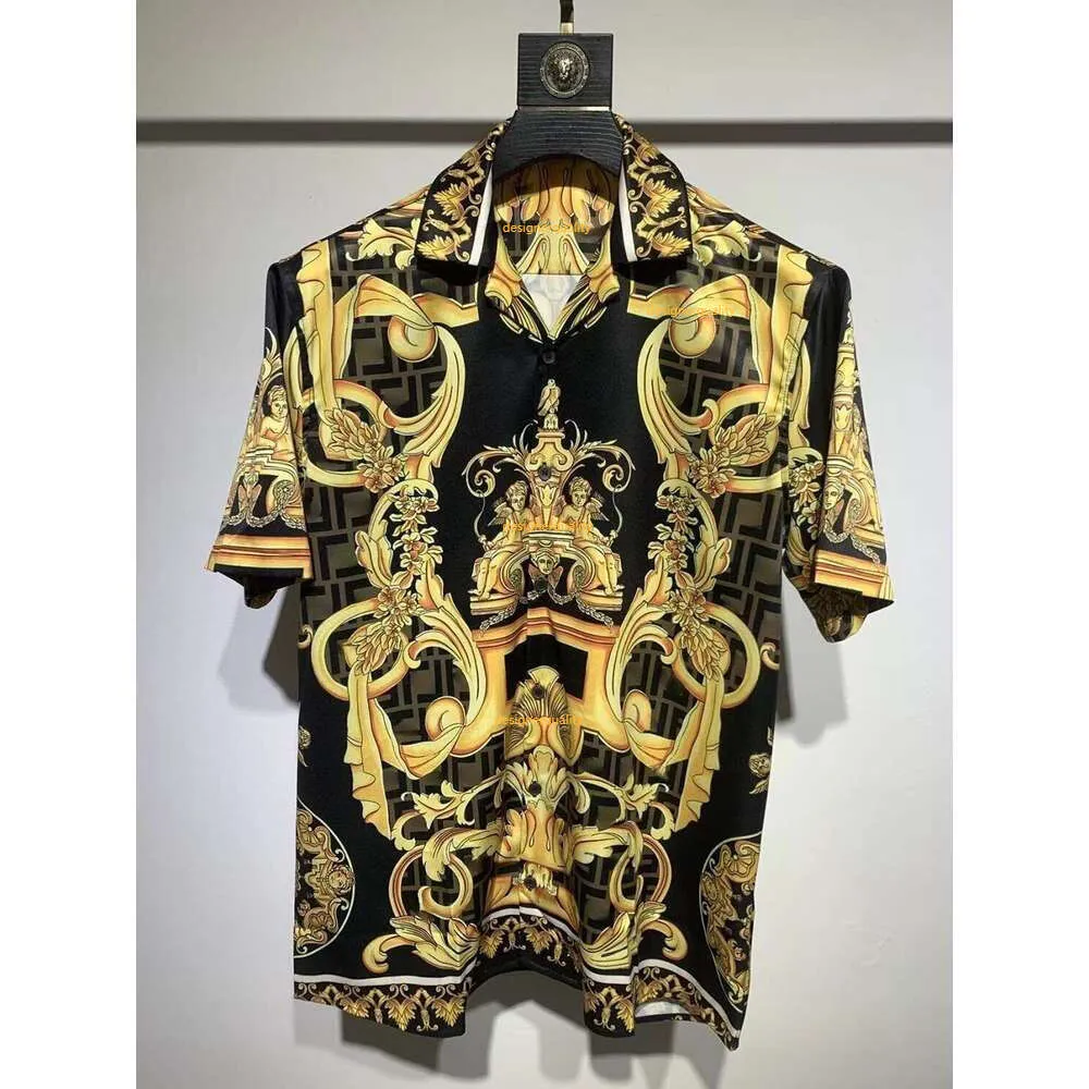 chemise en soie hommes femmes t-shirt à manches courtes hommes designer t-shirts revers mince veste hommes baroque bouton cardigan manteau décontracté chemises hawaïennes