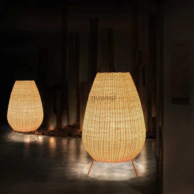 Luminária de chão japonesa, lâmpada de chão para sala de estar, quarto, estudo, hotel, sala de chá, rattan, sudeste da ásia, rattan, sala de chá, b, lâmpada de chão yq240130