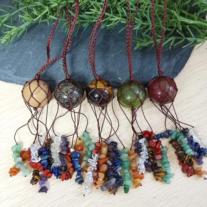 Keychains Macrame Crystal Sphere Hanger Sling Gemstone Window Car Hanging Ornaments 7 Chakra Home Decoration Ball