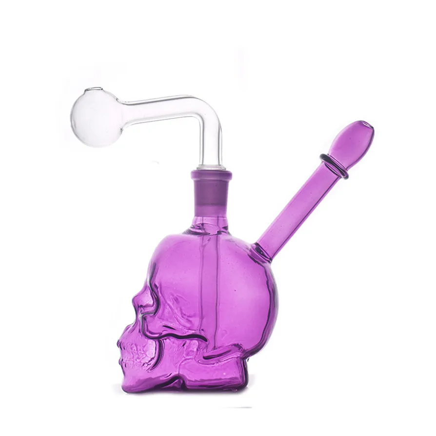 Hot Selling Skull Glass Oil Burner Bong Hookahs Thick Percolator Recycler Water Bongs Heady Dab Rigs Shihsa with 14mm Male Downstem Oil Burner Pipe 1pcs