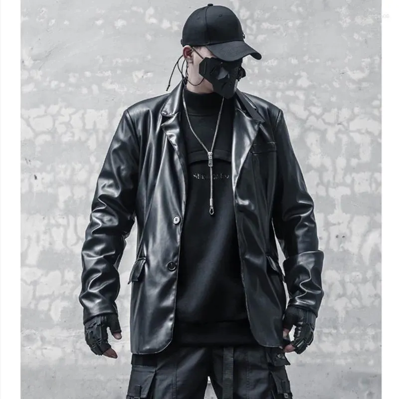 دعاوى الرجال 2024 Techwear Punk Hip Hop Pu Leather Blazers Men High Street Street Vintage Suit Contume Costume Homme