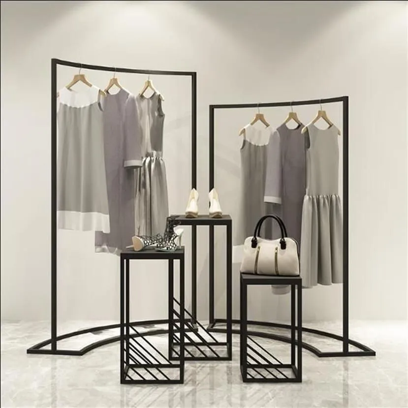 Hangers & Racks Clothing Store Display Rack In The Island Cabinet Women's Shop Horizontal Bar Iron Art227T