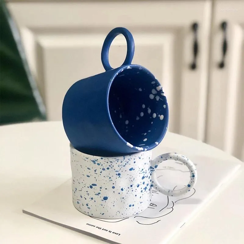 Tassen Große Ohrring Tasse Nordic Kaffeetasse Griff Keramik mit Punkten Home Office Wasser Teetassen Milch