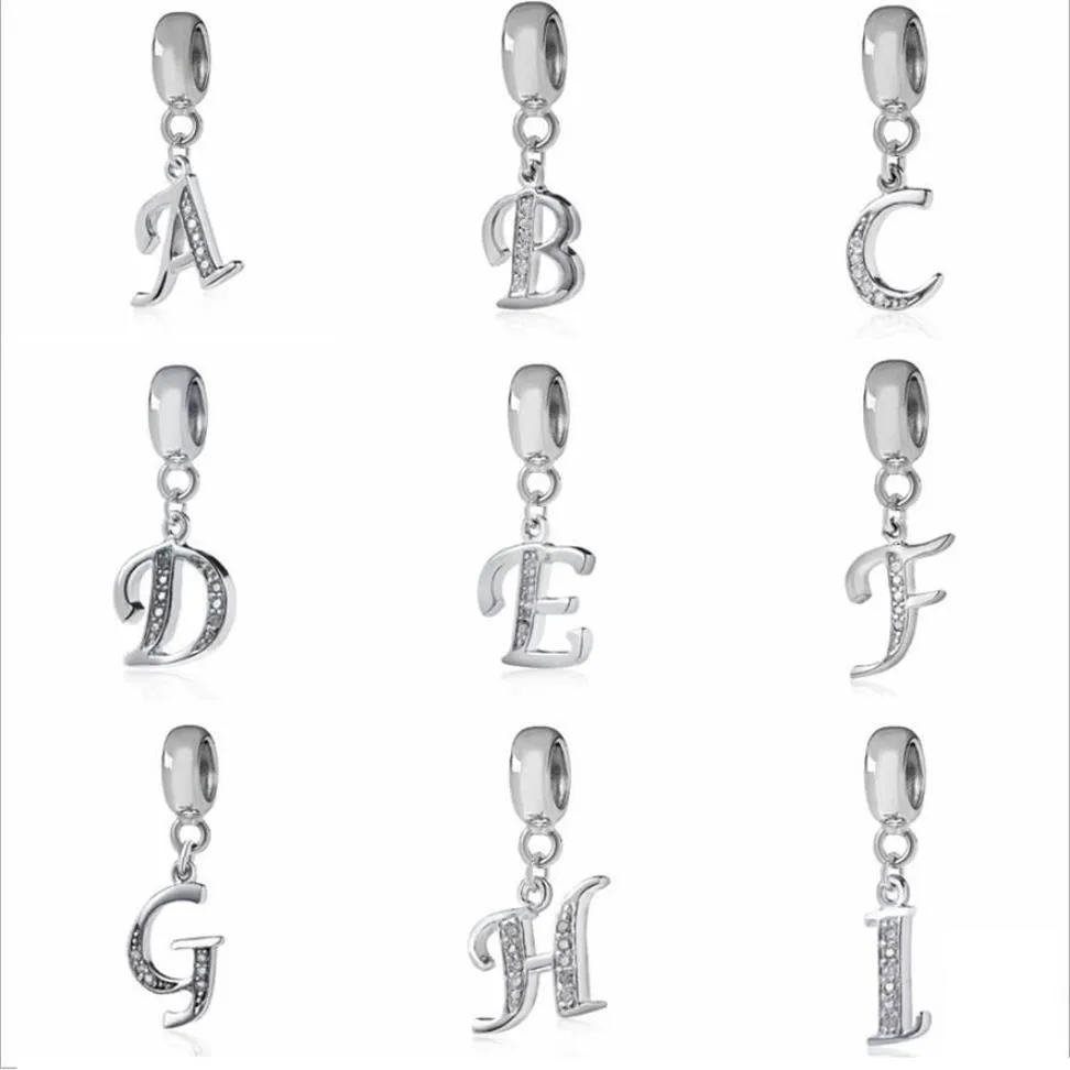 Breloques en forme de lettres pour bracelets européens, collier authentique en argent sterling 925, pendentif A-Z, perles, accessoires de l'alphabet à faire soi-même, 2277