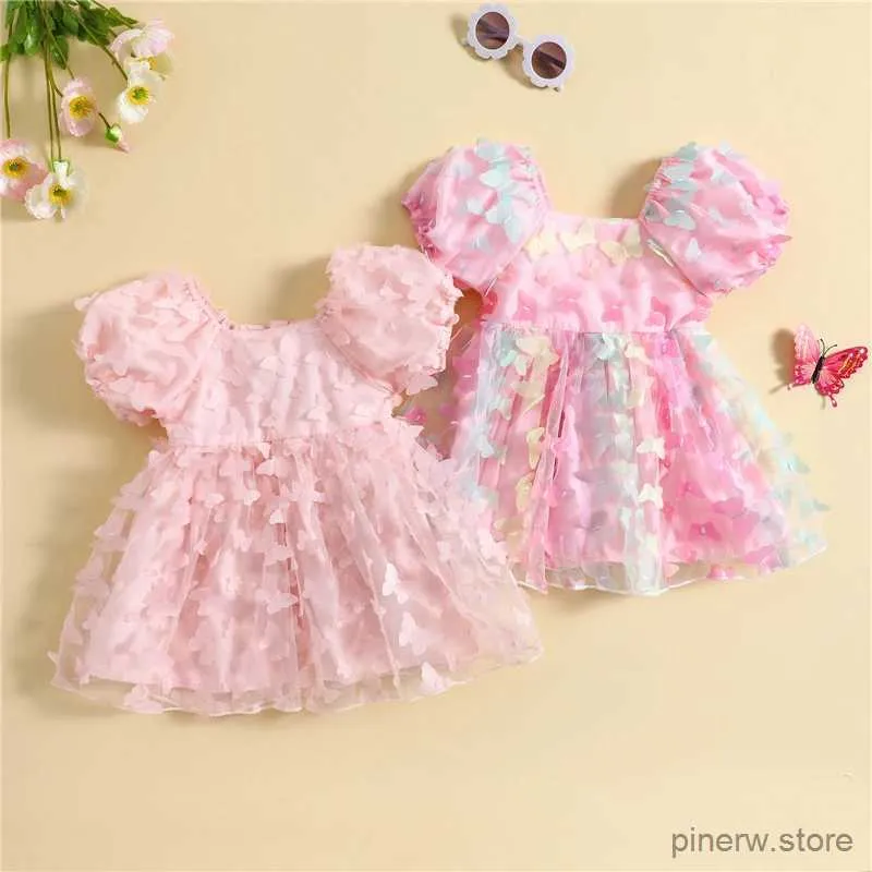 Sukienki dla dziewczyn dziewczynki letnie tiul sukienki księżniczki sukienki puff rękawa 3D motyl słodka sukienka dzieci mesh puszysty impreza urodzinowa vestidos