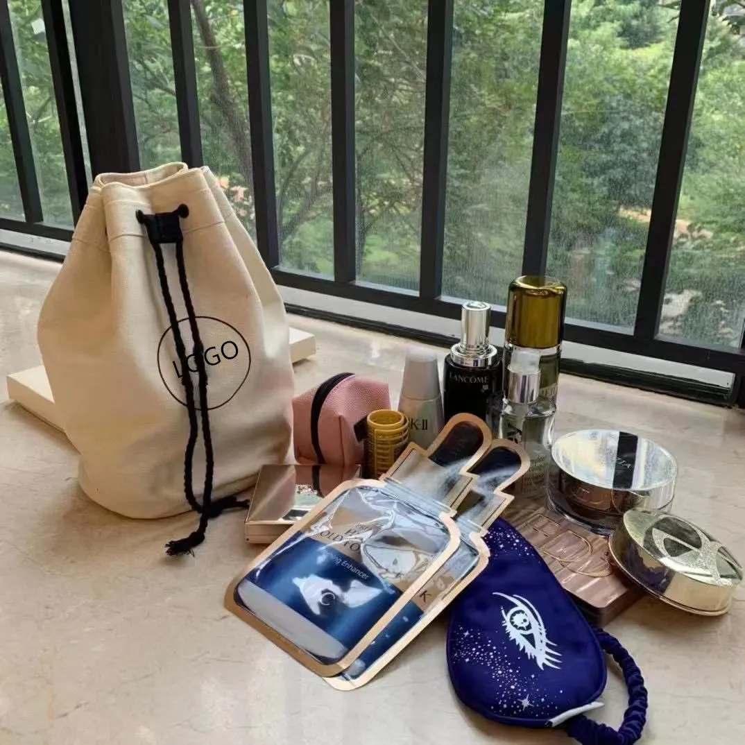 Canvas Makeup Bag Large Capacity Bucket Cosmetic Bags Women's Drawstring Storage Handbags