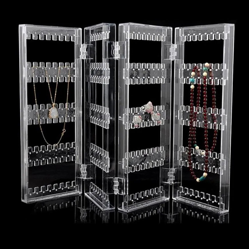 Behogar 4-Panel Faltbares transparentes Acrylschmuck Display Stand Rack Halter Organizer für Ohrringe