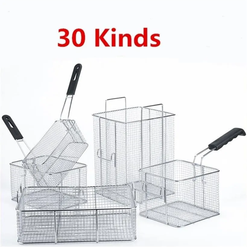 30 kinds Stainless steel fryer screen French fries frame square filter net encrypt colander strainers shaped Frying mesh basket T2244t