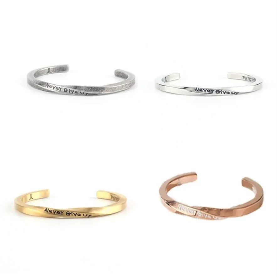 Bracelet Never Give Up Mobius Bracelet Simple Vintage Lovers Letted Acier Inoxydable Avec Manchette Ouverte 1287233w