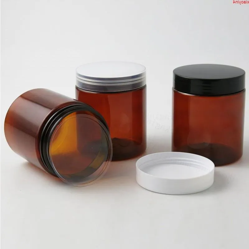 20 x 250ML Amber Empty PET Jars with Black White Plastic Screw Lids, 250cc Cream Containerhigh qualtity Nxgjx