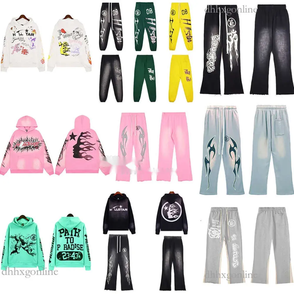 Hodowca z kapturem z kapturem Hellstar Graphic Tracksuit Ubrania Ubrania Hipster Myjany materiał uliczny Graffiti Folia Drukuj Vintage Loose Tracksuit1