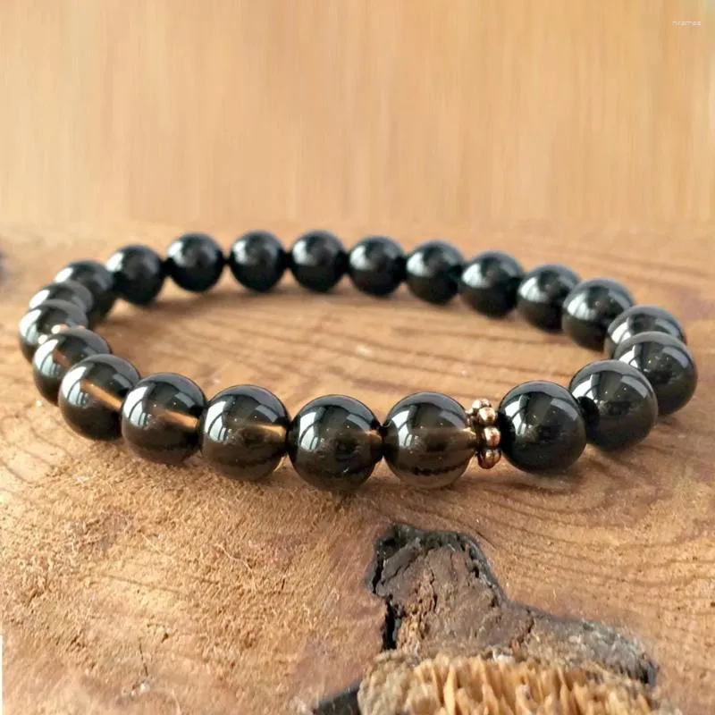 Braccialetti a maglie Bracciale all'ingrosso con tormalina nera naturale da 8 mm, quarzo fumé, pietra di alta qualità, regalo per ragazzo