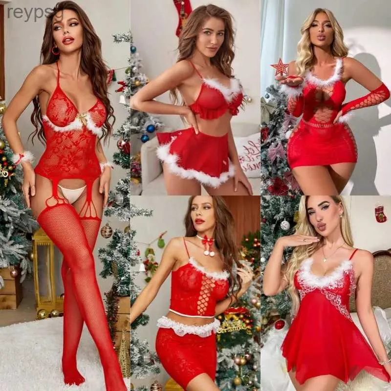 Altre mutandine Lingerie di Natale Sexy Biancheria intima erotica calda Donna Mini Camicia da notte trasparente Porno Costumi Cosplay Babydoll in pizzo Indumenti da notte YQ240130