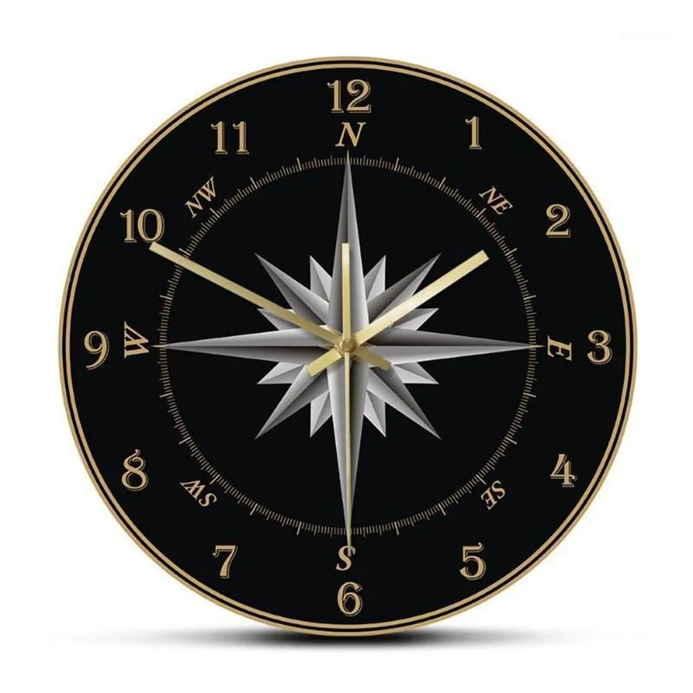 Mariner's Compass Wall Clock Compass Rose Nautical Home Decor Windrose Navigation Round Silent Swept Wall Clock Sailor's2989