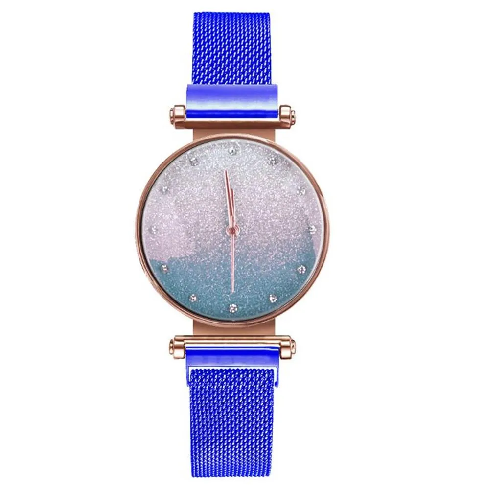 Whole Noble Temperament Diamond Marker Women Wristwatches Quartz Glossy Mesh Strap Watches Trend Magnet Buckle Ladies Watch270U