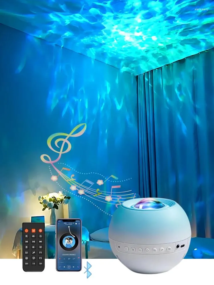 Nocne światła Water Farples Galaxy Light Projector Starry Sky Wbudowany Bluetooth-mówca Lampa LED Dekoracja Domowa sypialnia Prezent