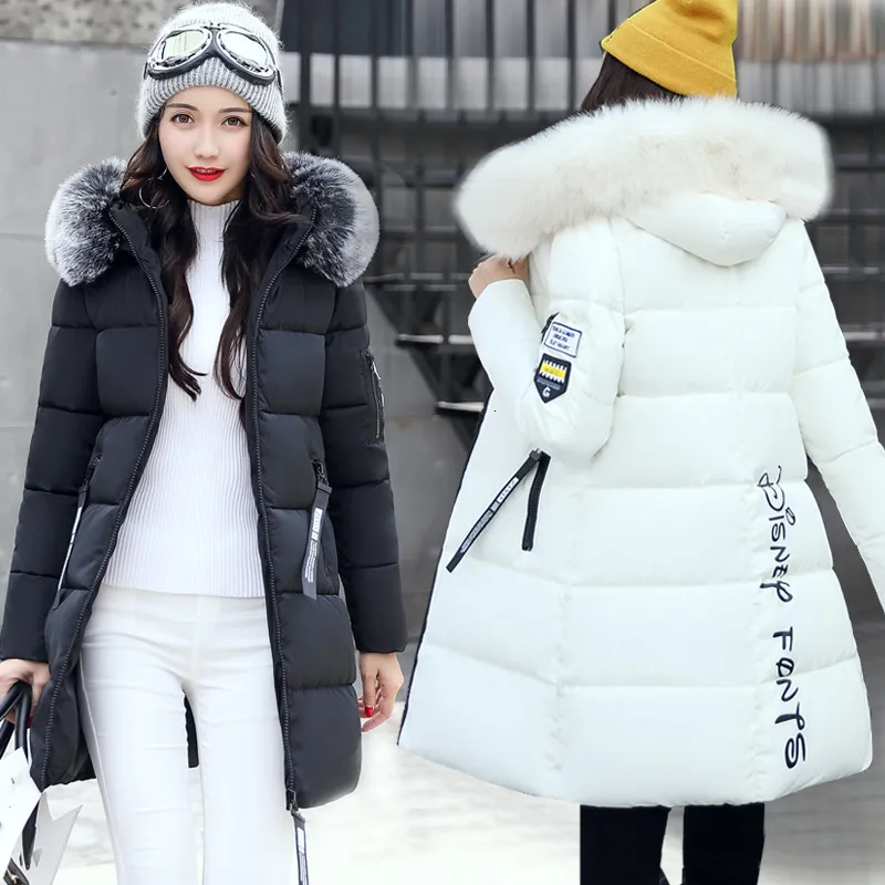 Invierno mujer chaqueta larga abrigo de invierno mujeres falso cuello de piel parkas mujer más tamaño 4xl chaqueta de invierno chaqueta de invierno mujeres 201027