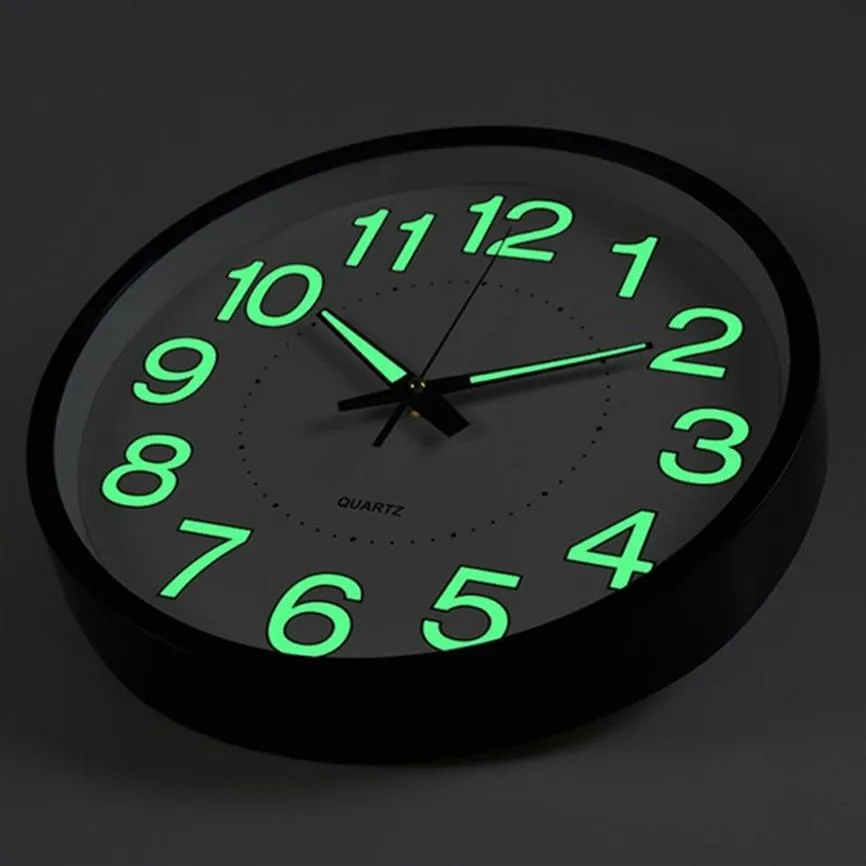 Luminous Wall Clock Quartz Plastic Wall Clock Modern Design For Bedroom Living Room Glowing In The Dark Home Decor3261