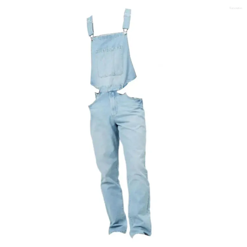 Jeans masculinos homens calças jeans macio respirável macacão com suspender longo para não-desvanecimento cor sólida multi-bolso babador