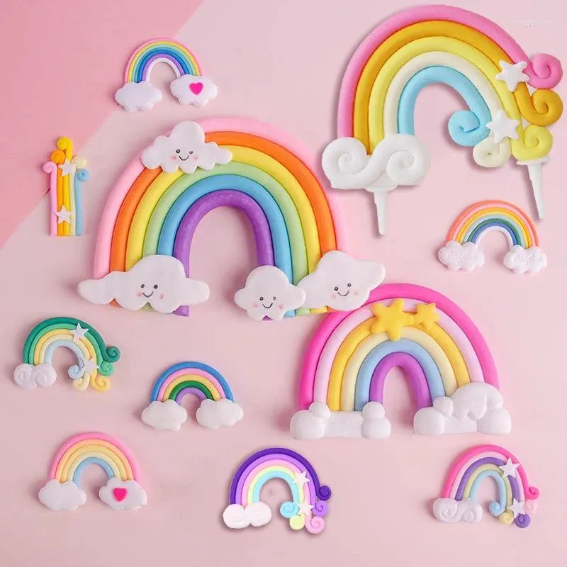 Kuchen-Werkzeuge, Regenbogen-Geburtstagsdekoration, niedliche Cartoon-Topper für Kinder und Mädchen, fröhlicher Wolken-Cupcake