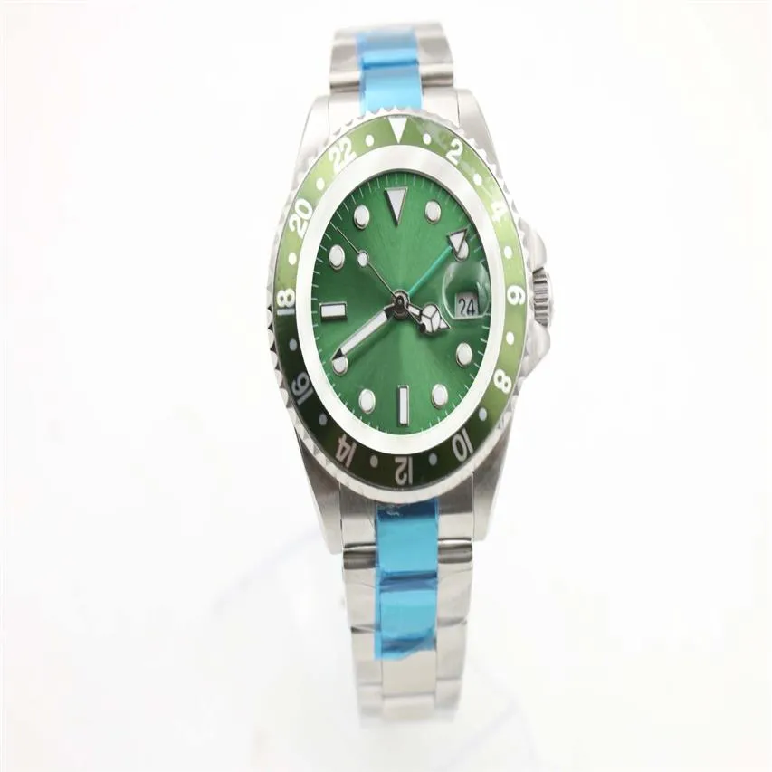 Relógio mecânico masculino 116710 negócios casual moderno prata branco caixa de aço inoxidável verde anel lateral dial 4 pinos 40mm calend299t