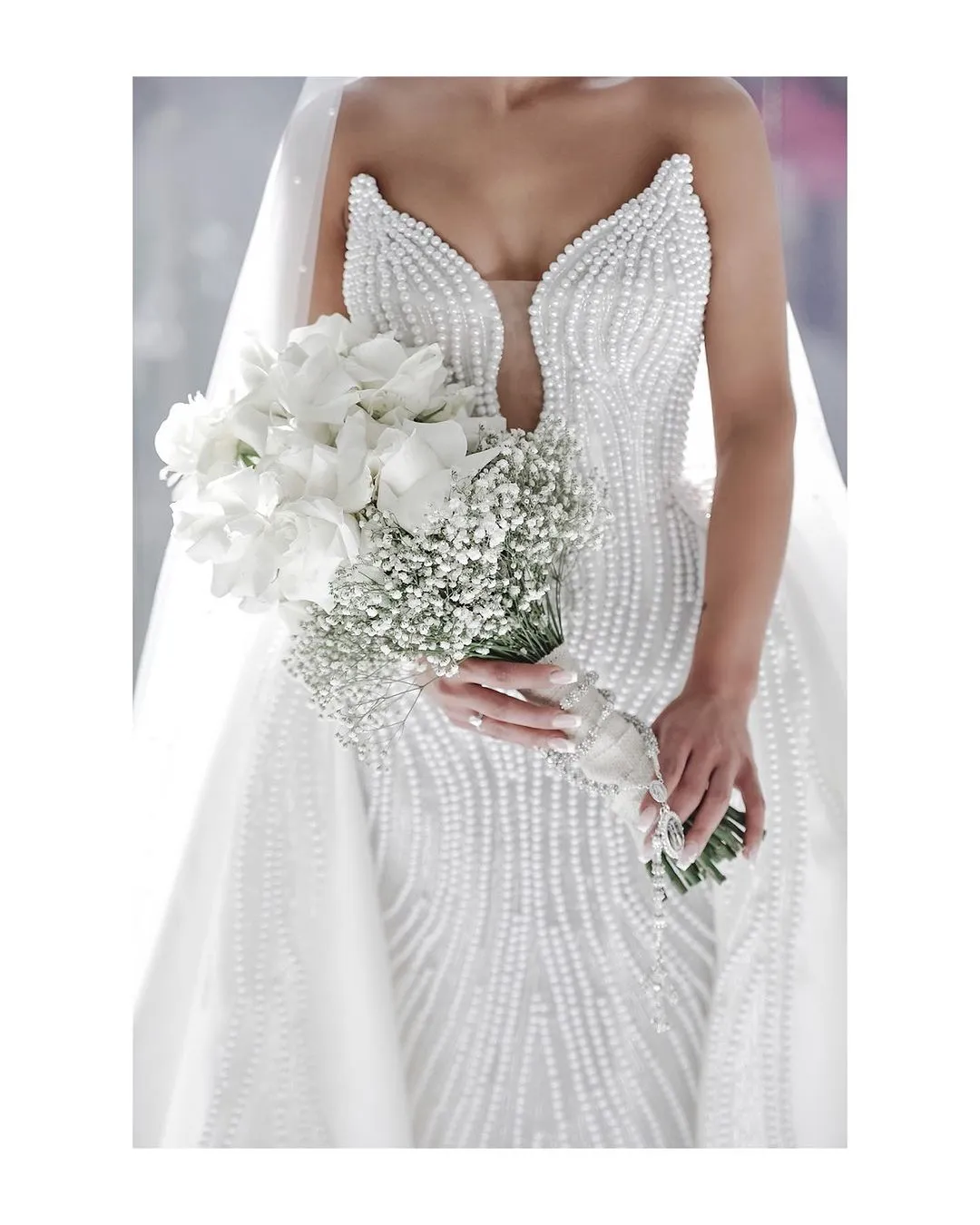 Exquisite Mermaid Wedding Dresses Sweetheart Whole Pearls Design Detachable Train Tulle Sleeveless Custom Made Plus Size Sexy Bridal Gown Vestidos De Novia
