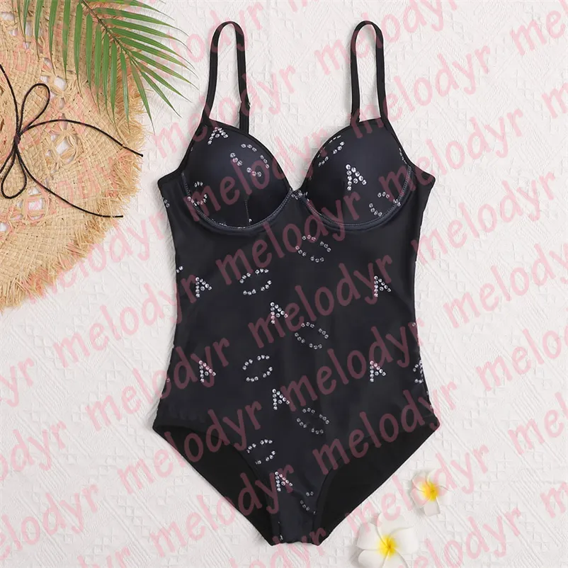 Traje de baño acolchado con realce para mujer, traje de baño Sexy de una pieza con tirantes, traje de baño con estampado de letras, bikinis de primavera termal