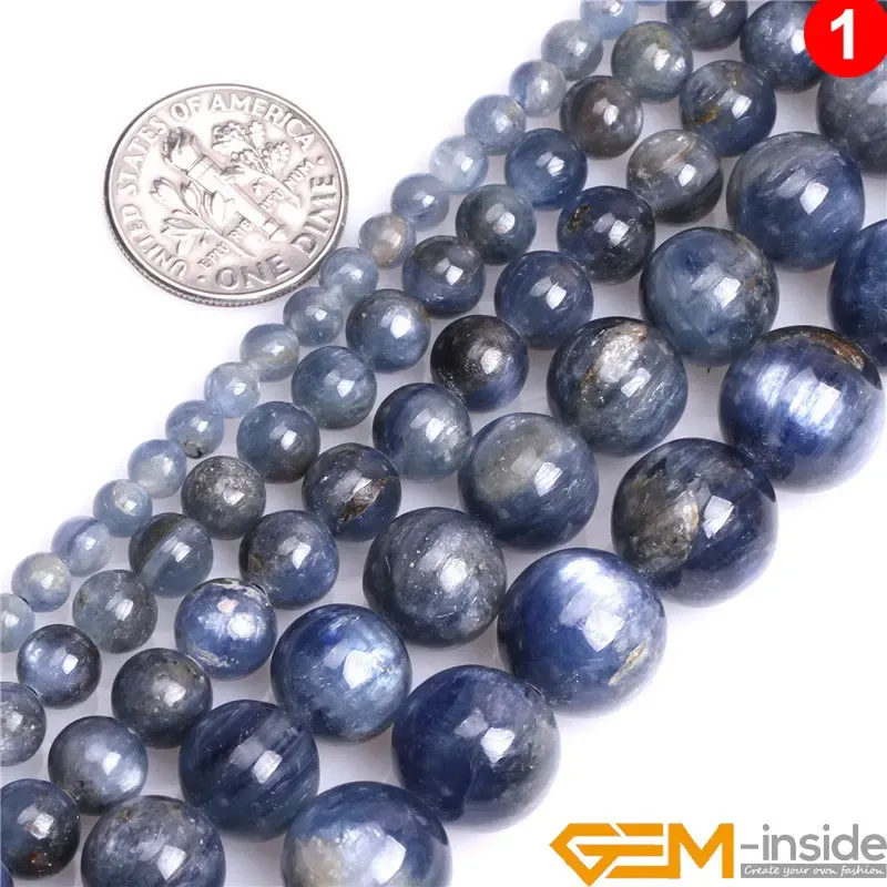 Alloy Natural Stone Round Blue Kyanite Beads For Jewelry Making Strand 15" DIY Bracelet Necklace Loose Bead 4mm 6mm 8mm 10mm 12mm