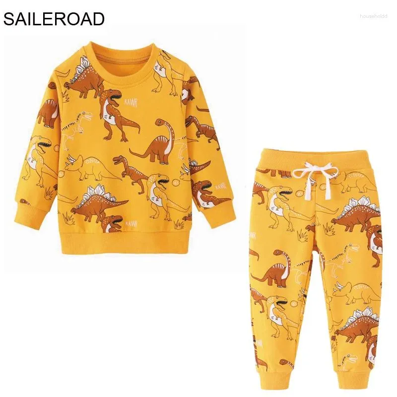 Kläder sätter Saileroad Spring Children's Clothes Boy Cartoon Dinosaurs tröjorskjortor byxor barn långa ärmar set tonåringar träningsdräkt