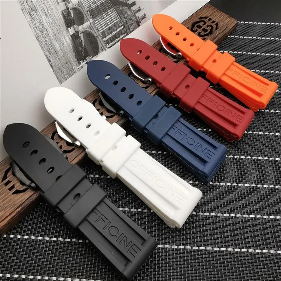 Siliconen Rubber Horlogeband 22mm 24mm 26mm Zwart Blauw Rood Oranje wit horloge band Voor Panerai Band met logo CJ191225264t