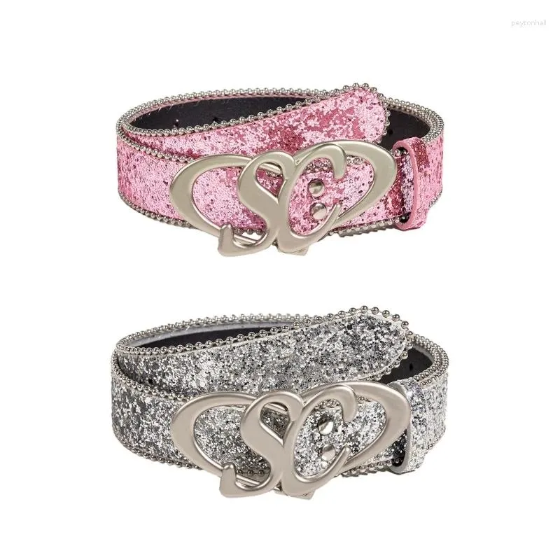 Bälten 634C Belt Girl Pink Silver Decorations European och American Fashionable Sequined Jeans All-Matched Design