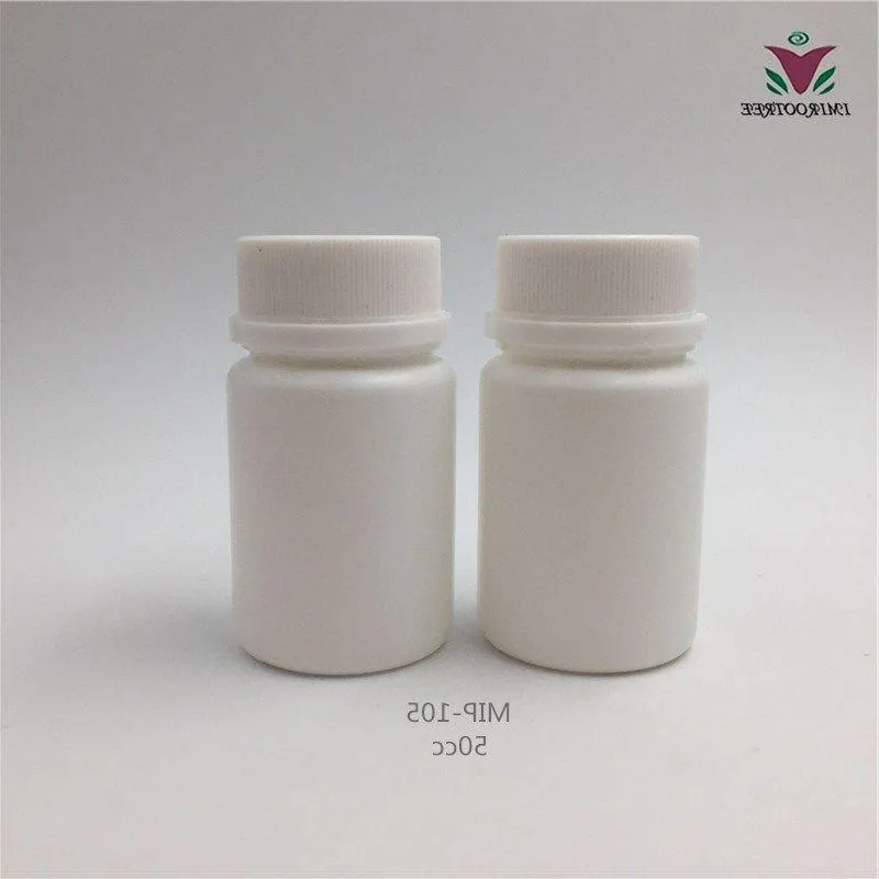 Free shipping 50pcs/lot 50cc HDPE Medicine Container Plastic White Bottle with Tamper Proof Caps Dpqnh